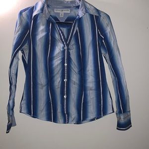Tommy Hilfiger blue and white stripped button up